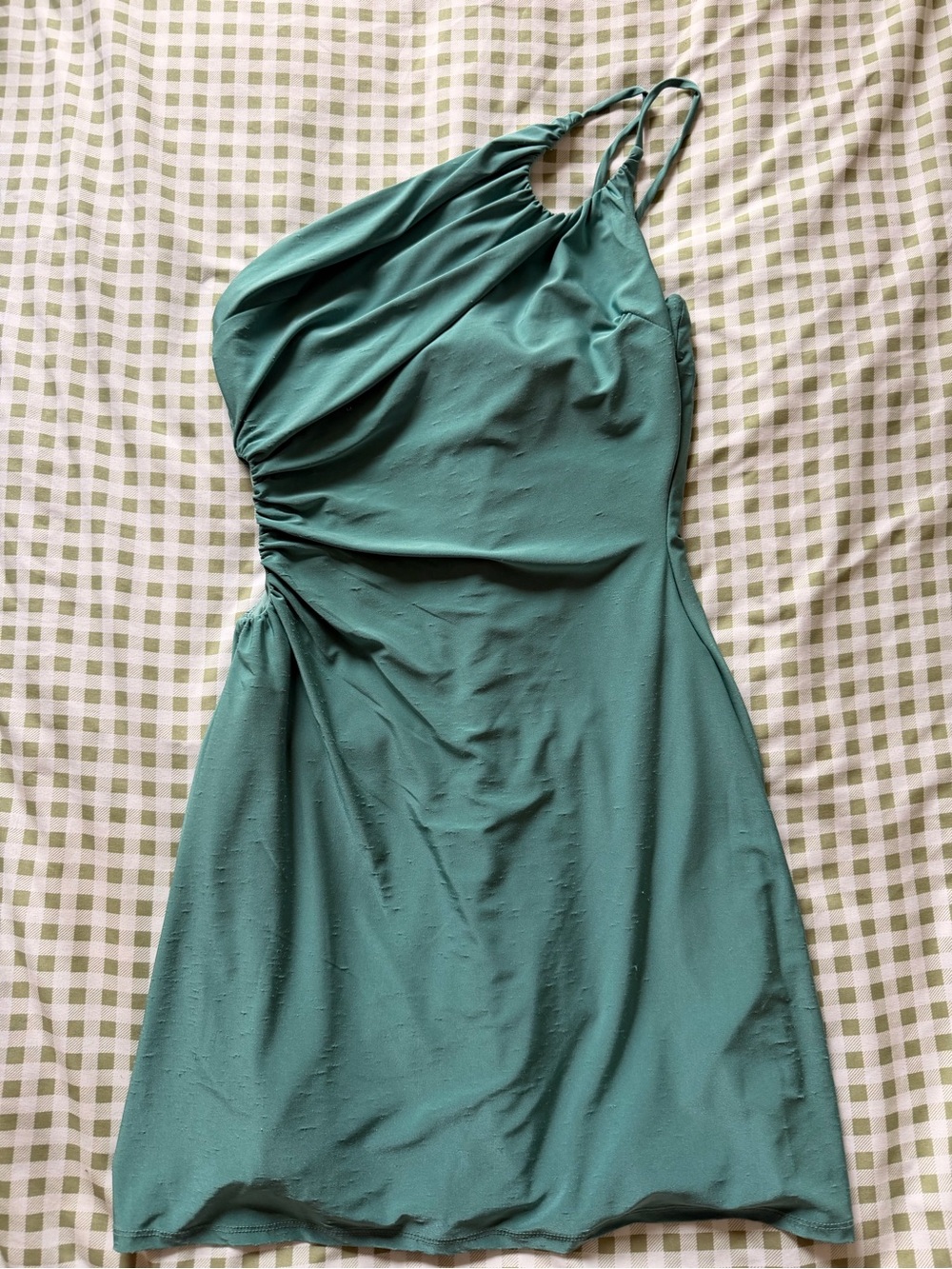 Speechless Teal One-Shoulder Ruched Cocktail Dress